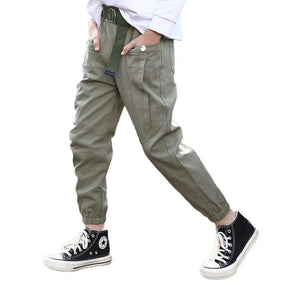 Girls Joggers Long Pants Pockets Outdoor Casual Trousers Buttons-ArmyGreen