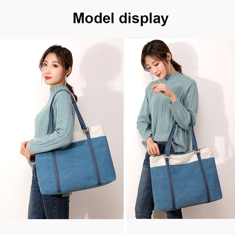 Womens Canvas Shoulder Bag Simple High Capacity Totes for Work Travel-Blue