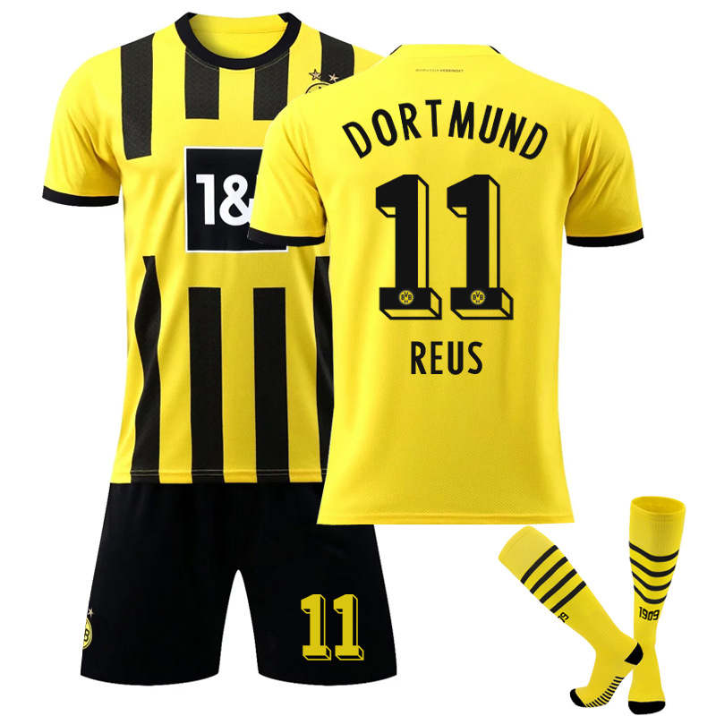 Dortmund Home Jersey 2022-23 REUS #11 Soccer Jersey Kids Adult 3-Pieces Jersey Kits