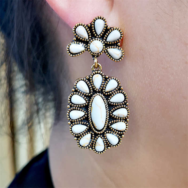 Ivory Turquoise Flowers Dangle Earring for Women