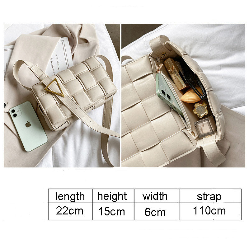 PU Woven Crossbody Handbag for Women Small Shoulder Square Bag-Khaki