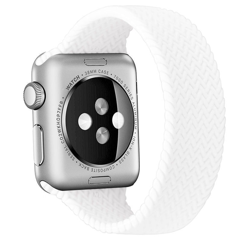 Soft Silicone Solo Loop Braided Wristbands Replacement Strap for iWatch Series SE/6/5/4/3/2/1-White