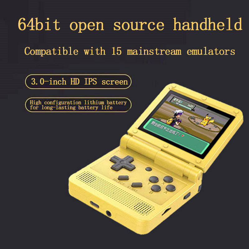 64Bit 3.0 in IPS Retro Flip Handheld Game Console Built in 1000+ Games-Yellow