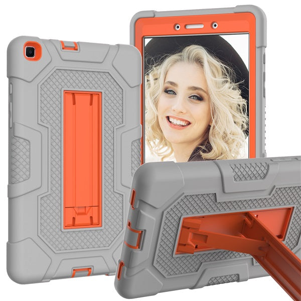 B3 Robot Tablet Case Silicone Shockproof Protective Stand Cover For Samsung Galaxy Tab A 8.0 T290/T295(2019)-Gray&Orange