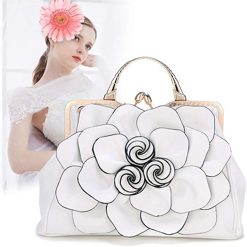 Womens Rose Flower Evening Clutches Formal Party Totes Shoulder Bag-White