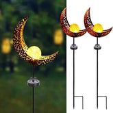 2 Pack Garden Metal Moon Weatherproof  Solar LED Decorative Lamp with Warm White Spherical Lamp Post Suitable for Lawn Courtyard Courtyard