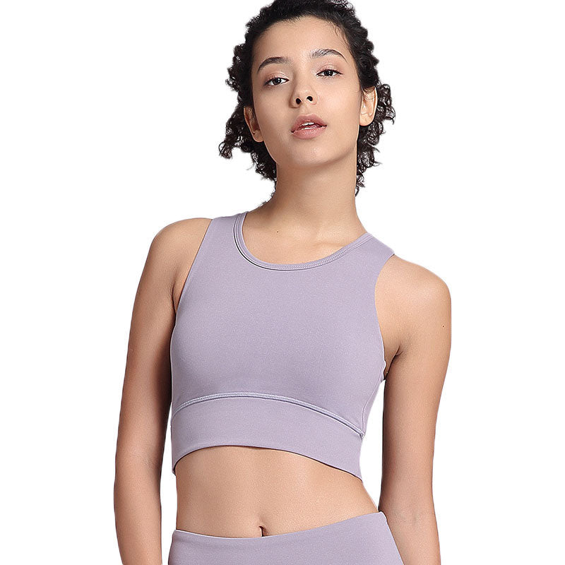 Longline Padded Sports Bra High Impact Workout Crop Tops for Women-Purple