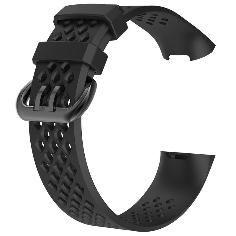 Watch Band for Fitbit Charge 3 Waterproof Band with Breathable Holes for Women Men-Black
