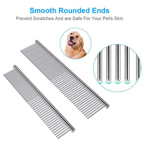 2 Packs Dog Combs with Rounded Ends Stainless Steel Teeth for Removing Tangles and Knots