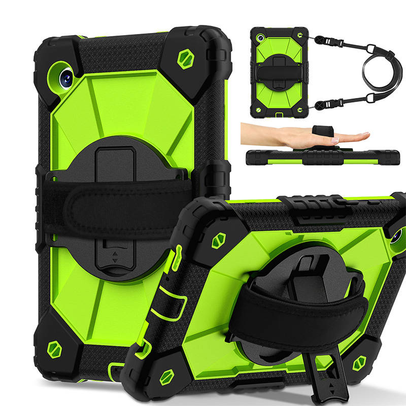 Tablet Case Full Body Protection with Stand Shoulder Strap for Galaxy A9 Plus-BlackGreen