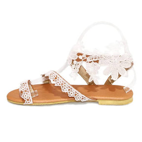 Womens Sandals Flat Clip Toe Lace Floral Beach Flip Flop-White