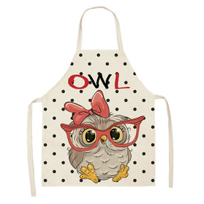 Cartoon Owl Bib Apron For Painting Housekeeping-A5