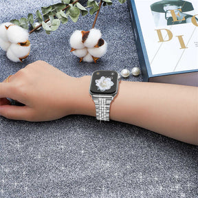 Metal Watchband with Rhinestone Adjustable for iWatch Series SE 7 6 5 4 3 2 1-Silver