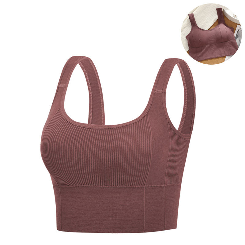Crop Ribbed Tank Tops Solid Breathable Sports Bra Padded-Purple