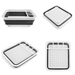 Collapsible Dish Drainer with Drainer Board Space Saving Kitchen Storage Tray -Gray