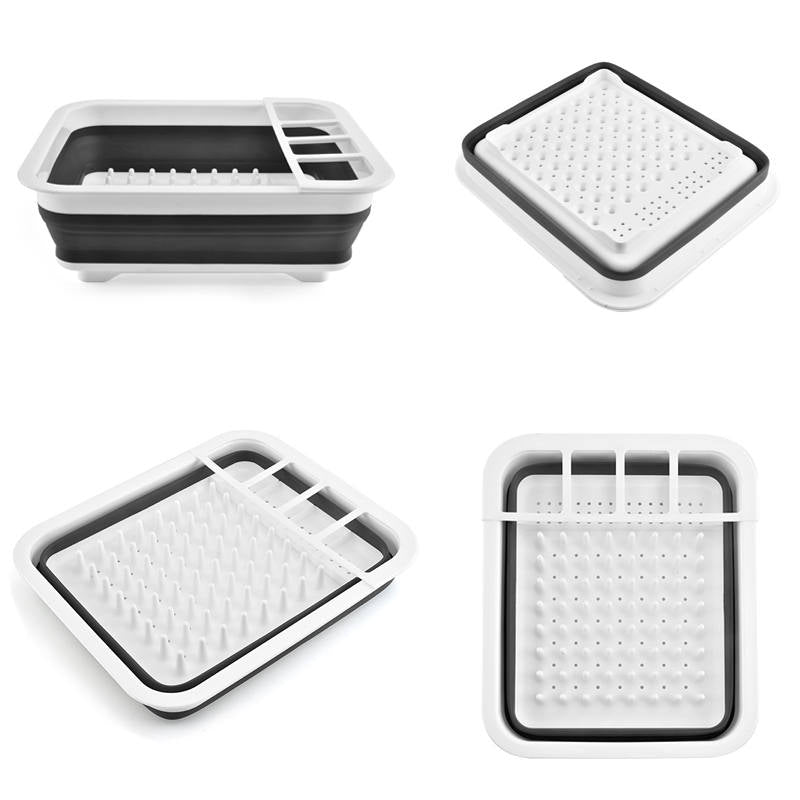 Collapsible Dish Drainer with Drainer Board Space Saving Kitchen Storage Tray -Gray