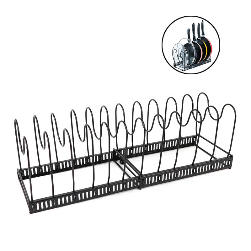 Expandable Pot Organizer Rack 12 Dividers Adjustable for Kitchen-Black