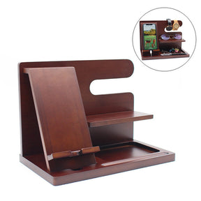 Wood Phone Docking Station Key Holder Wallet Multifunctional Storage Box