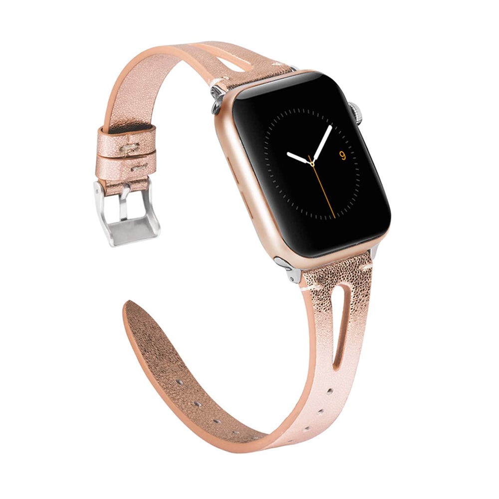 Fashion Triangle Hole Leather Watch Band For Apple Watch SE/6/5/4/3/2/1(Rose Gold)