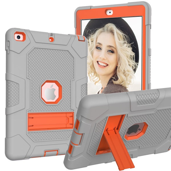 B3 Robot iPad Case Silicone Shockproof Protective Stand Cover For New iPad 9.7 2017/2018-Gray&Orange