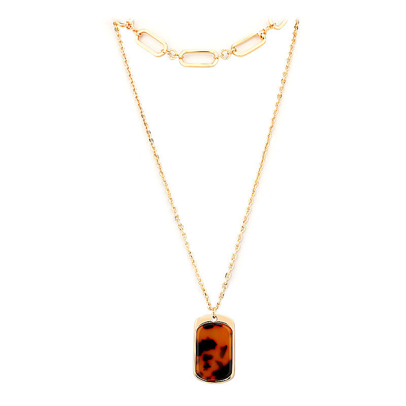 Leopard Print Pendant Necklace Paper Clip Clavicle Chain for Women