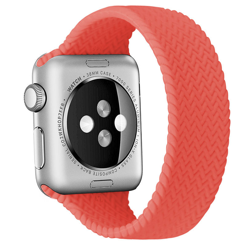 Soft Silicone Solo Loop Braided Wristbands Replacement Strap for iWatch Series SE/6/5/4/3/2/1-FreshPink
