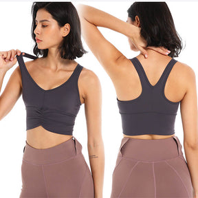 Medium Support Sports Bra Scrunched Front Fitness Racerback Vest-Grey