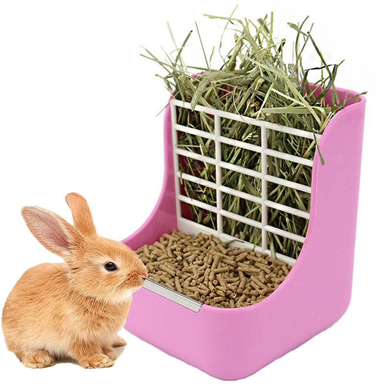 2 in 1 Hay and Food Bin Feeder Hanging Manger Rack-Pink