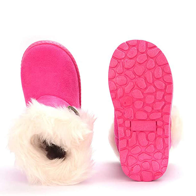 Girl's Boy's Cute Flat Shoes Button Winter Warm Snow Boots-RoseRed