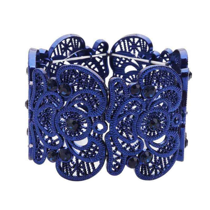 Womens Vintage Filigree Cuff Bangle Bracelet-Blue