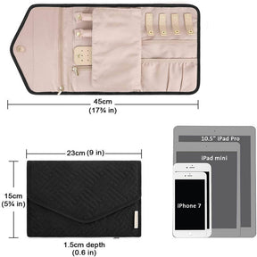 Travel Jewelry Organizer Roll Foldable Jewelry Case for Rings Necklaces - Black