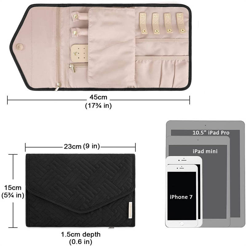 Travel Jewelry Organizer Roll Foldable Jewelry Case for Rings Necklaces - Black