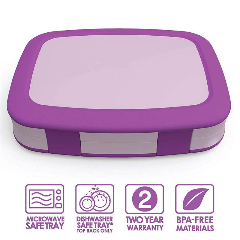 5-Compartment Childrens Lunch Box Durable Leak-Proof Meal and Snack Packing -Purple