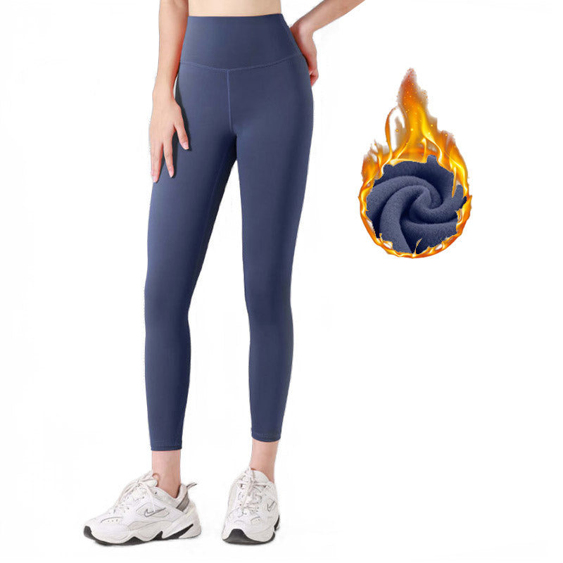 Womens Fleece Yoga Pant High Waisted Tummy Control Athletic Leggings-Dark Blue