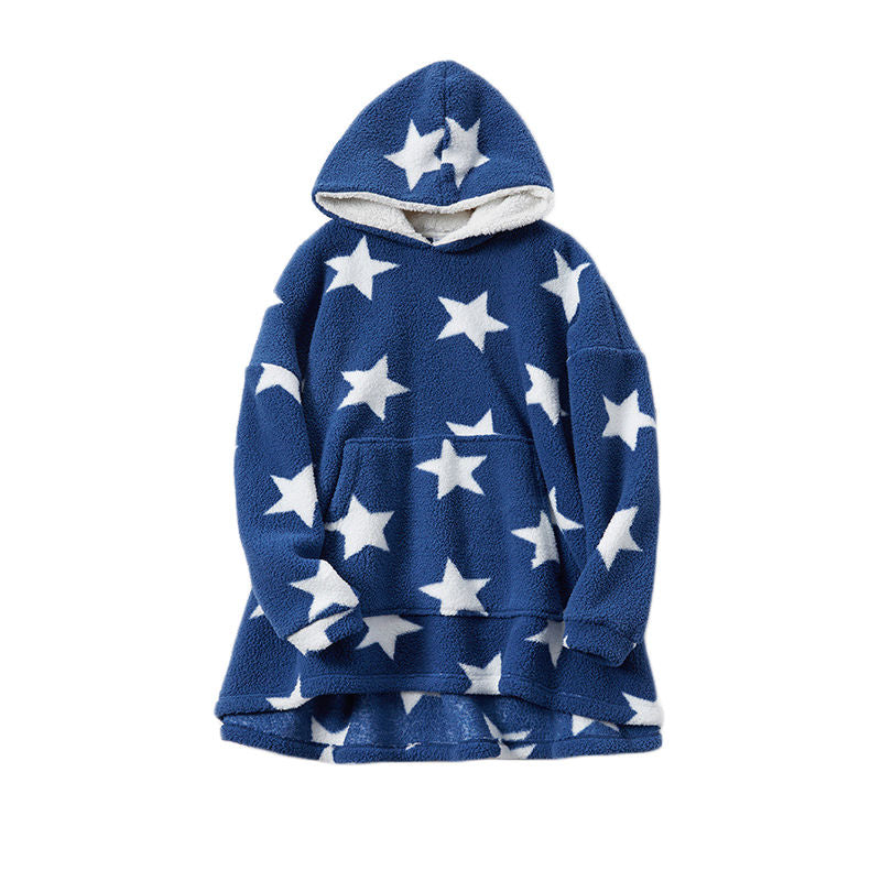 Hooded Pajama Top with Pocket for Unisex-Sea Blue Star