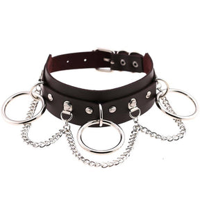 Pu Leather Choker with Black Punk Rock Rivet Collar-DarkCoffee