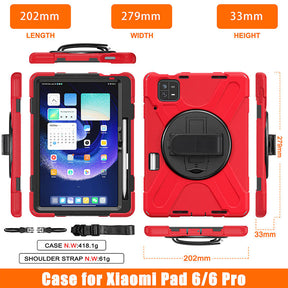 Onepiece Tablet Case for Xiaomi Pad 6 Rugged Lightweight Cover with Handle Strap Shoulder Strap-Red