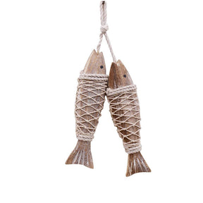 1 Pair Wooden Fish Decorations Hanging Wood for Wall Beach Theme Home Decor-S