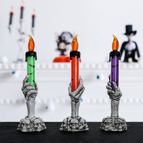 5 Pack Halloween Candle Light Stakes Skeleton Hands Hold Candle for Indoor Outdoor Holiday Party