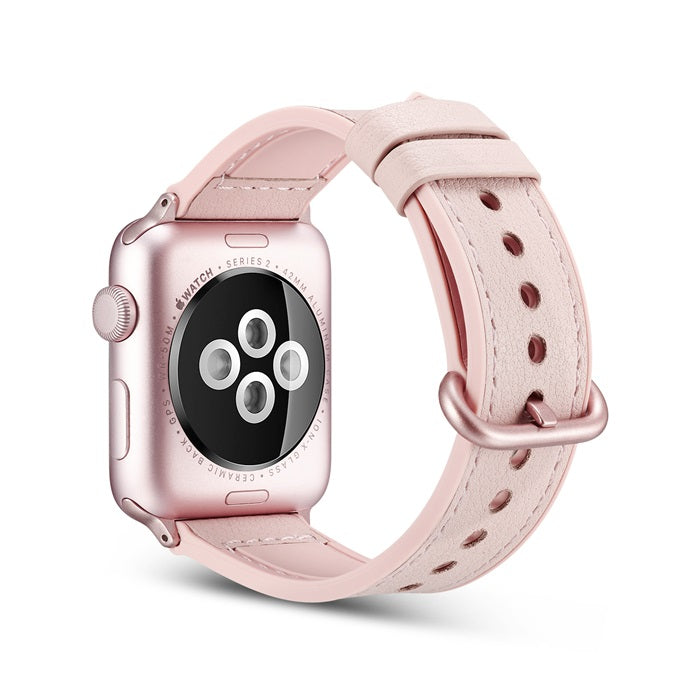 Silicone+Leather Watch Strap For Apple Watch-Pink