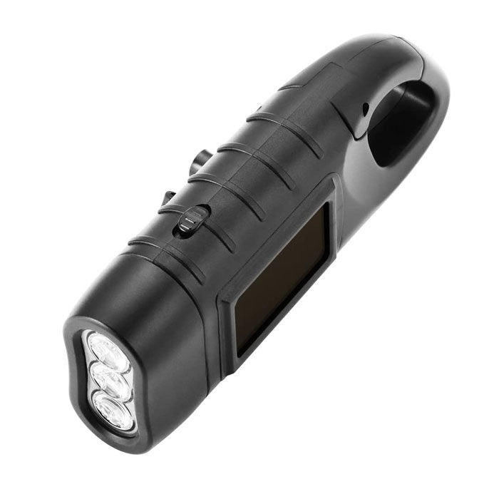 2 Pcs Hand Crank Solar Powered Flashlight Emergency Rechargeable LED Flashlight-Black