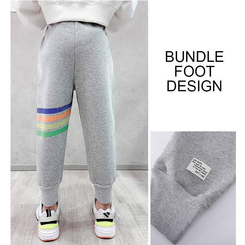 Girls Joggers Long Pants Pockets Outdoor Casual Trousers Rainbow-Gray