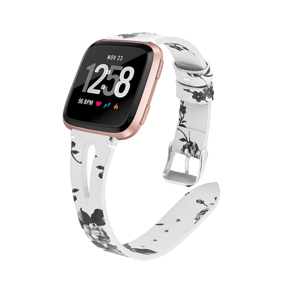 Fashion Triangle Hole Leather Watch Band For Apple Watch SE/6/5/4/3/2/1(White Grey Flower)