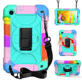 Rainbow iPad Case Kickstand/Hand+Neck Strap+Pencil Holder For iPad 7 10.2 2019-Rainbow&Aqua
