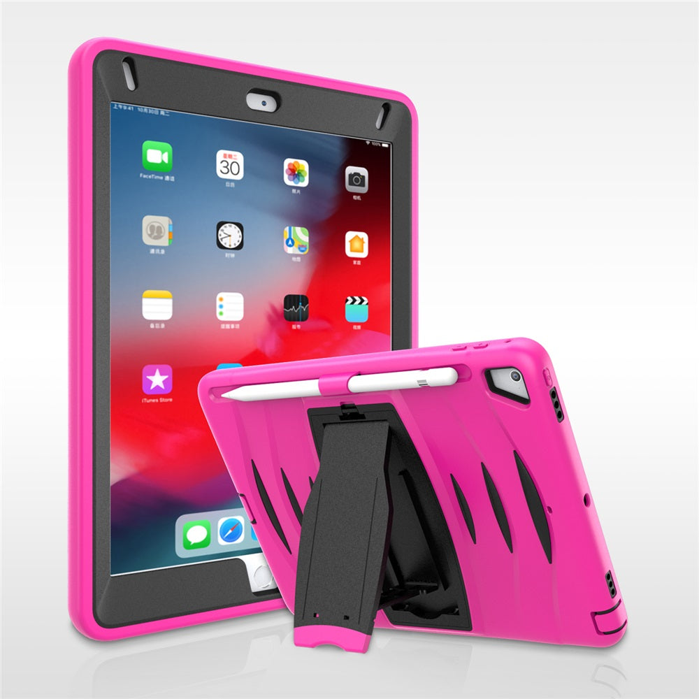 Shock Wave Kickstand Case Anti-Fall Protection With Pencil Holder For 9.7inch iPad 5/iPad 6/iPad Air2/iPad Pro9.7-Rose Red