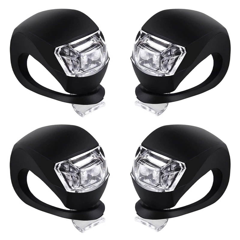 LED Bicycle Silicone Tail Light Kit Waterproof Mountain Bike Headlight 4 Pack Black