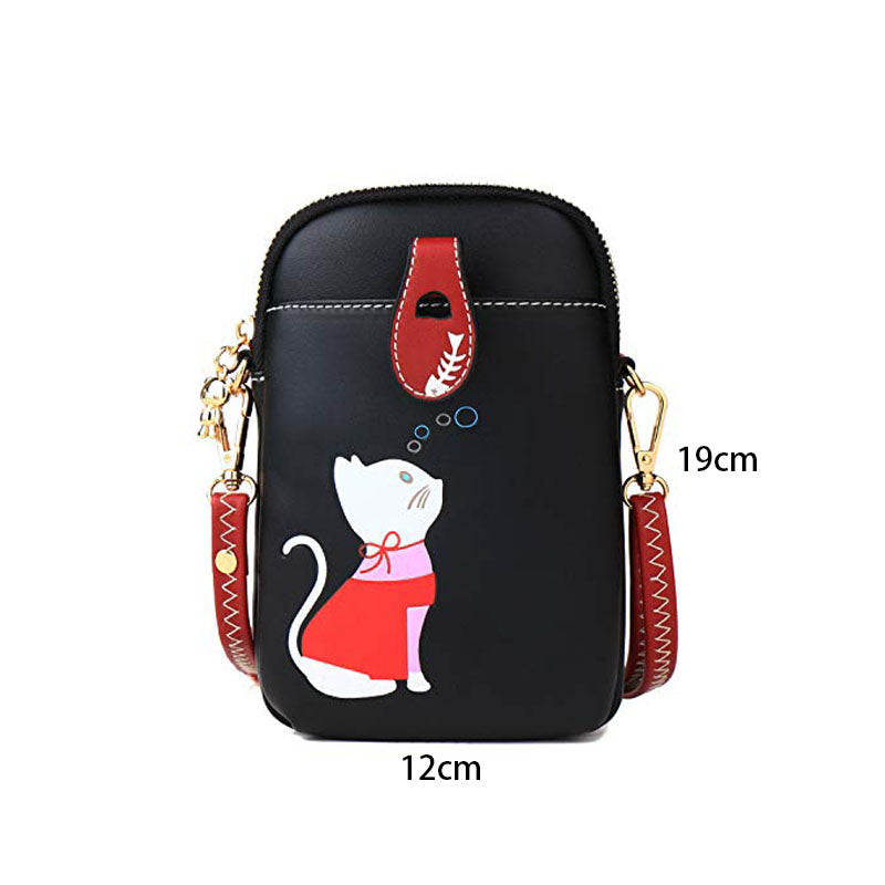 Women PU Crossbody Bag Cute Mobile Wallet-Black