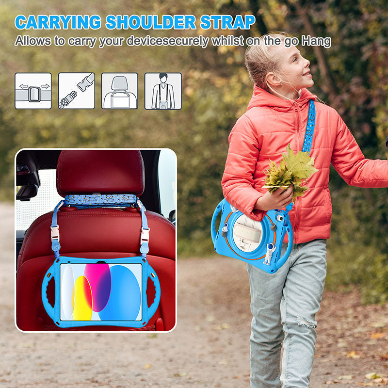 iPad Case Rugged Case with Handle Stand Shoulder Strap for iPad 10th 10.9 Inch 2022-LightBlue