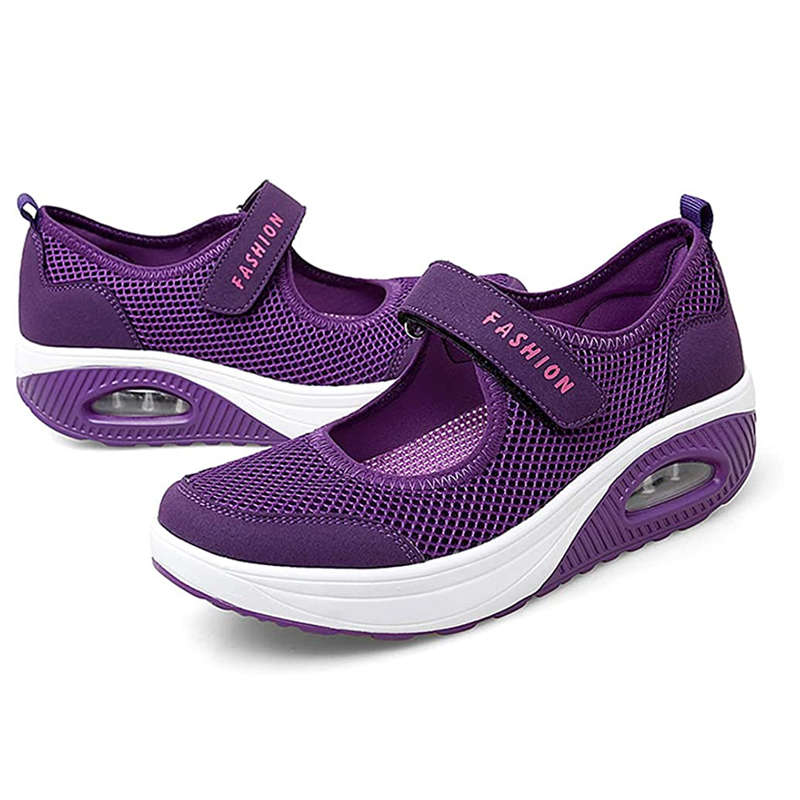 Women Casual Air Cushion Sneakers Velcro Mary Jane Shoes-Purple