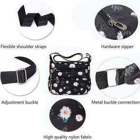 Women Nylon Floral Crossbody Bag Multi Pocket Shoulder Bag-Sun Flower